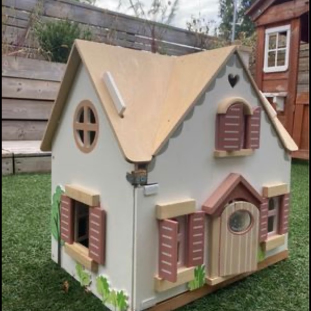 Wooden Playhouse for Kids in Cream and Tan